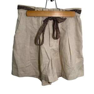 MPC High Waist Linen Shorts Beige Tie Waist S